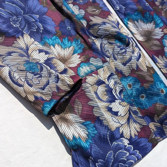 Vintage Tan Jay Floral Silky Open Front Cardigan  with Shoulder Pads Woman 14 - Picture 4 of 10